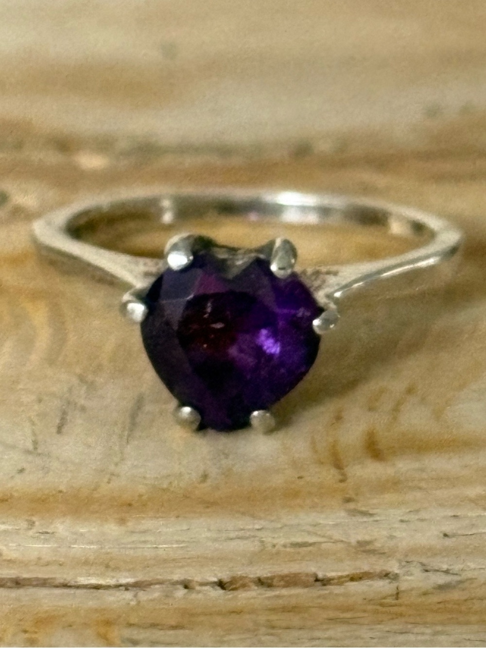 Sterling Silver Heart Amethyst Ring